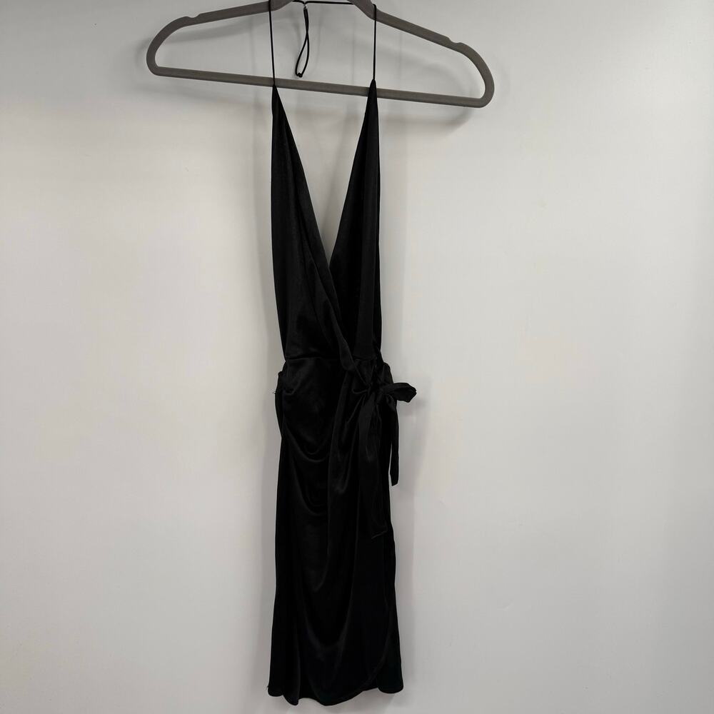 Oh Polly Bare Minimun Satin Backless Plunge Mini Dress Women 8 Sleeveless Ruched - Picture 2 of 10